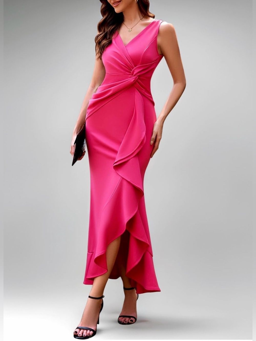 BERYLOVE Twist-Front High-Low Evening Midi Ruffle Dress Size Small NWT